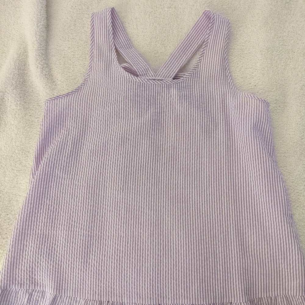 Purple and white stripe tank with bow back and peplum bottom